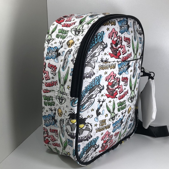 Looney Tunes All Over Print Faux Leather 10.5" Women’s White Mini Backpack. - Picture 4 of 15